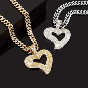Hip Hop Love Heart Rhinestones Pendant Necklace