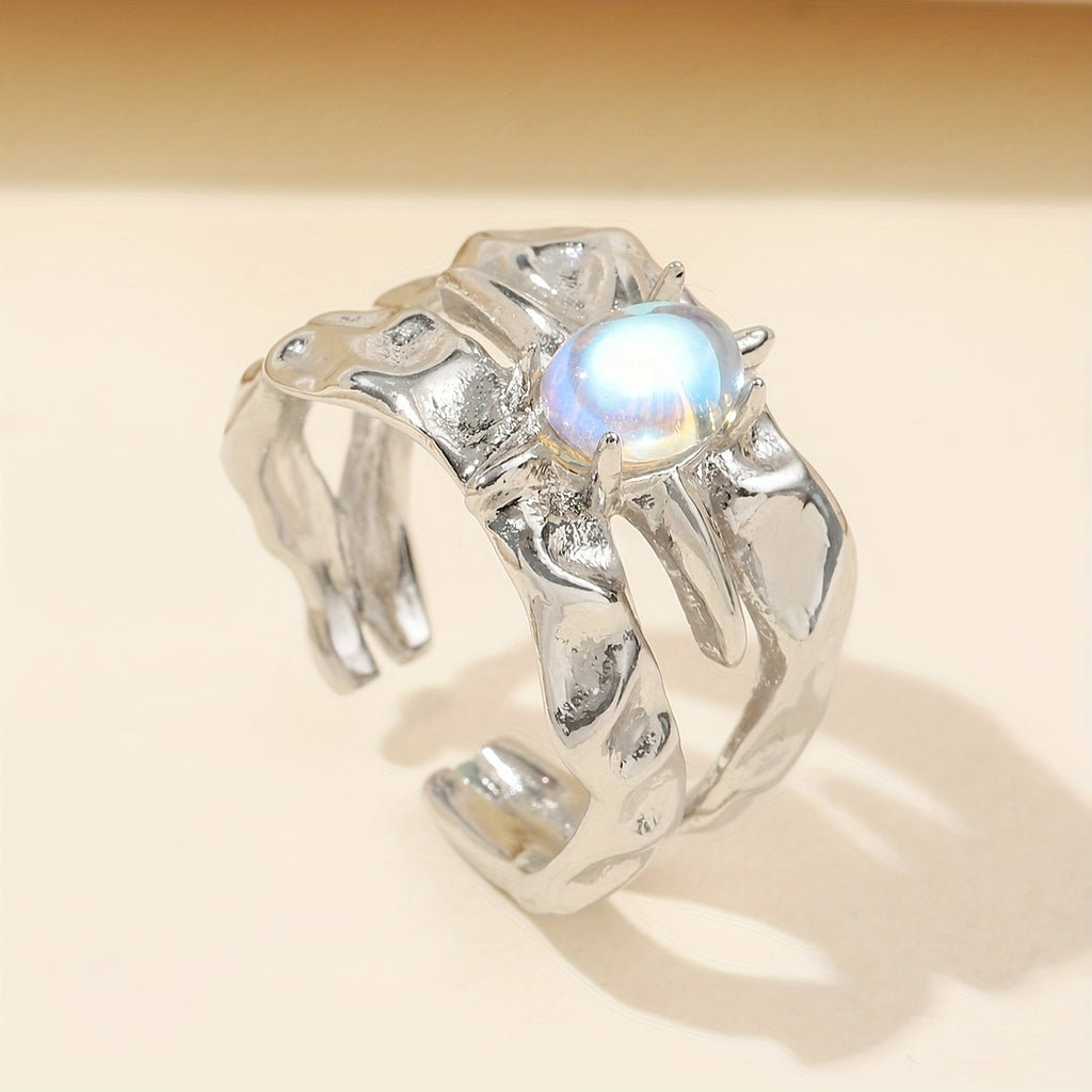 Moonstone Textured Metal Ring