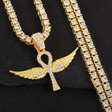 Hip Hop Iced Out Cross Wing Pendant Necklaces