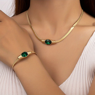 Inlaid Waterish Zircon Multi Colors Necklace Bracelet Set