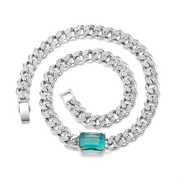 Blue Gemstone Simple Rhinestone Cuban Chain