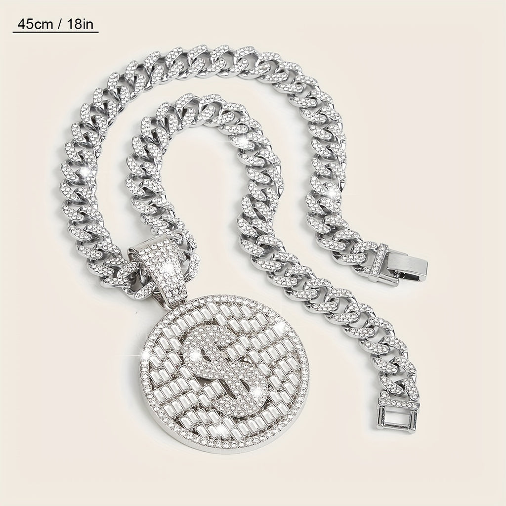 Men's Rhinestone Cuban Chain Pendant  Necklace