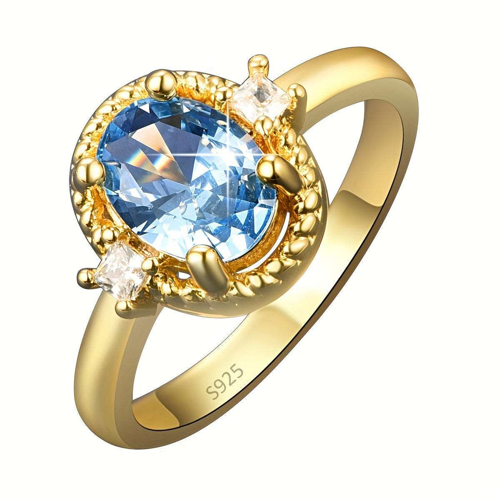 Blue Golden Plated Zircon Ring