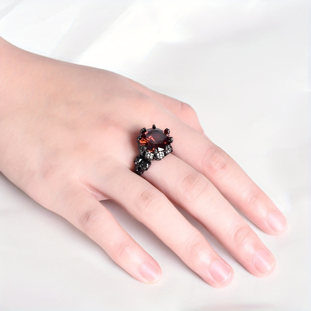 Gothic Inlaid Scarlet Zircon Skull Ring