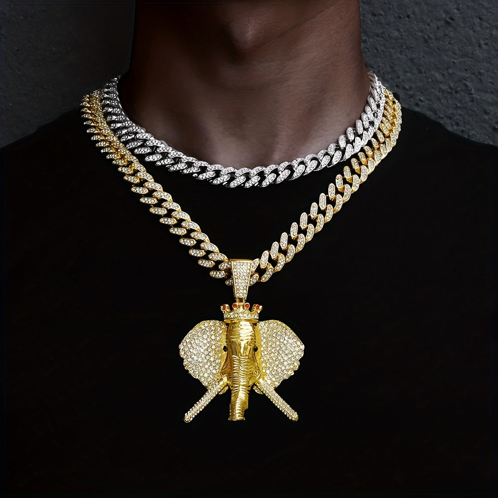 Hip Hop Charm King Of Elephant Pendant Necklace