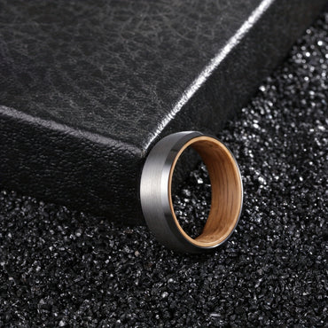 Silvery Tungsten Wood Ring