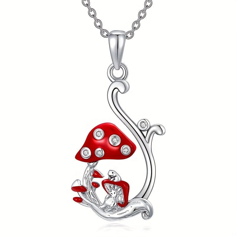 Red Mushroom Frog Inlaid Zircon Necklace