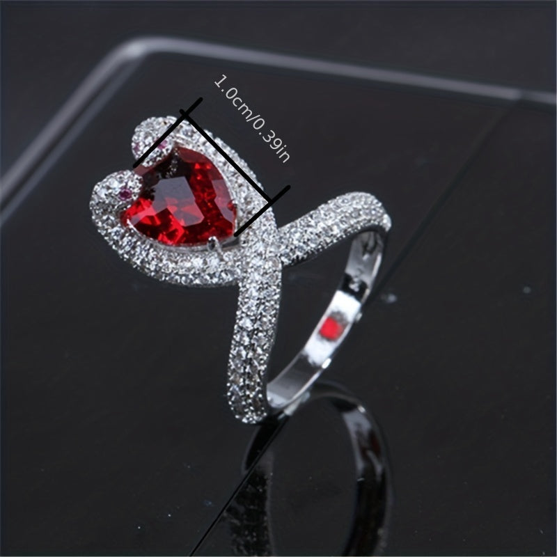 Luxury Snake-shaped Red Zirconia Ring
