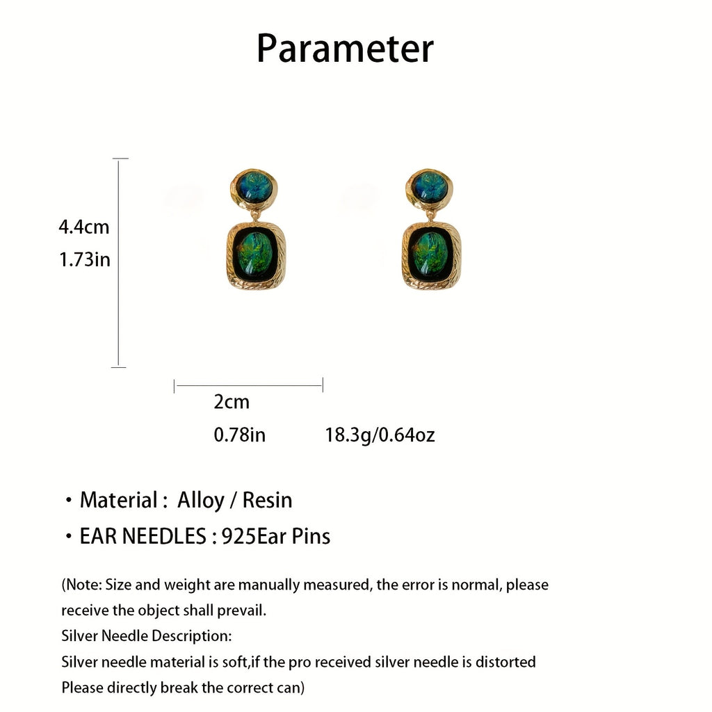 Geometric Circle Square Green Zircon Drop Earrings