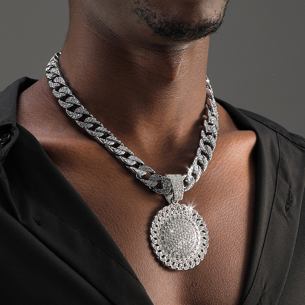 Men's Sunflower Pendant With Cuban Chain, Cool Necklace
