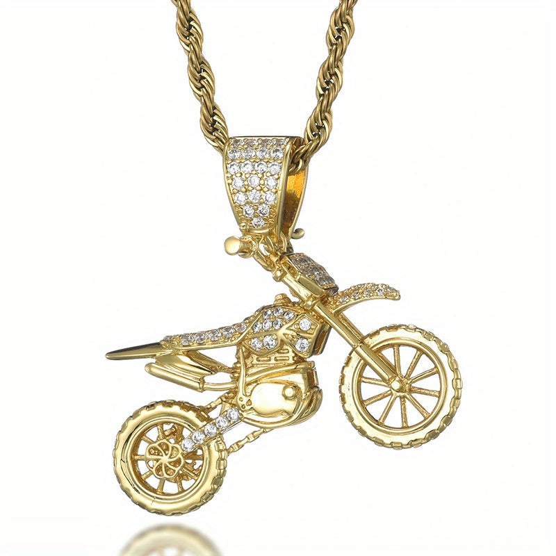 Hip Hop Copper Inlaid Zircon Off-Road Motorcycle Pendant Necklace