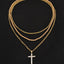 Punk Zircon Cross Multi-layer Pendant Necklace Set