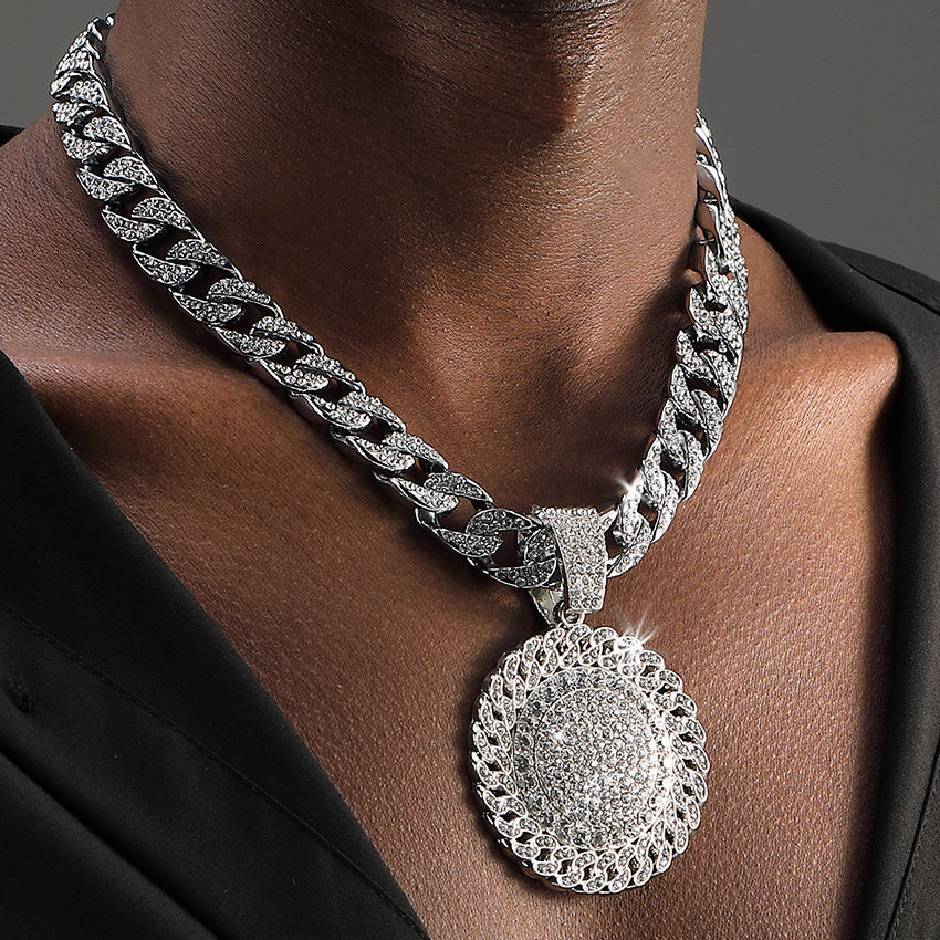 Men's Sunflower Pendant With Cuban Chain, Cool Necklace