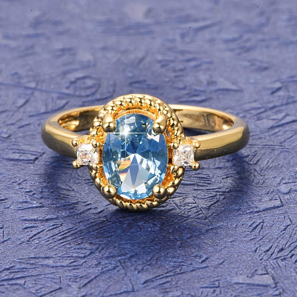 Blue Golden Plated Zircon Ring