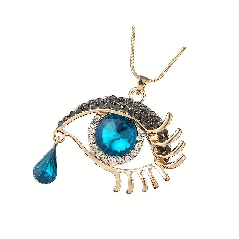 Rhinestone Evil Eye Water Drop Pendant Necklace