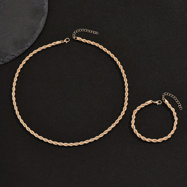 Hip Hop Rope Chain Men's Necklace Bracelet Set