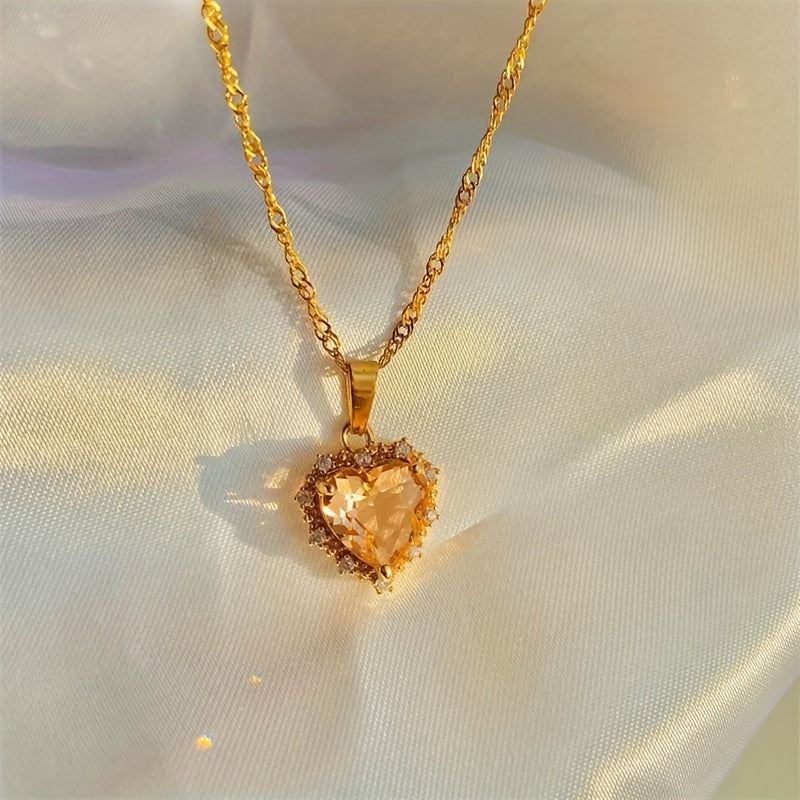 Love heart Colorful Pendant Peach Heart Necklace