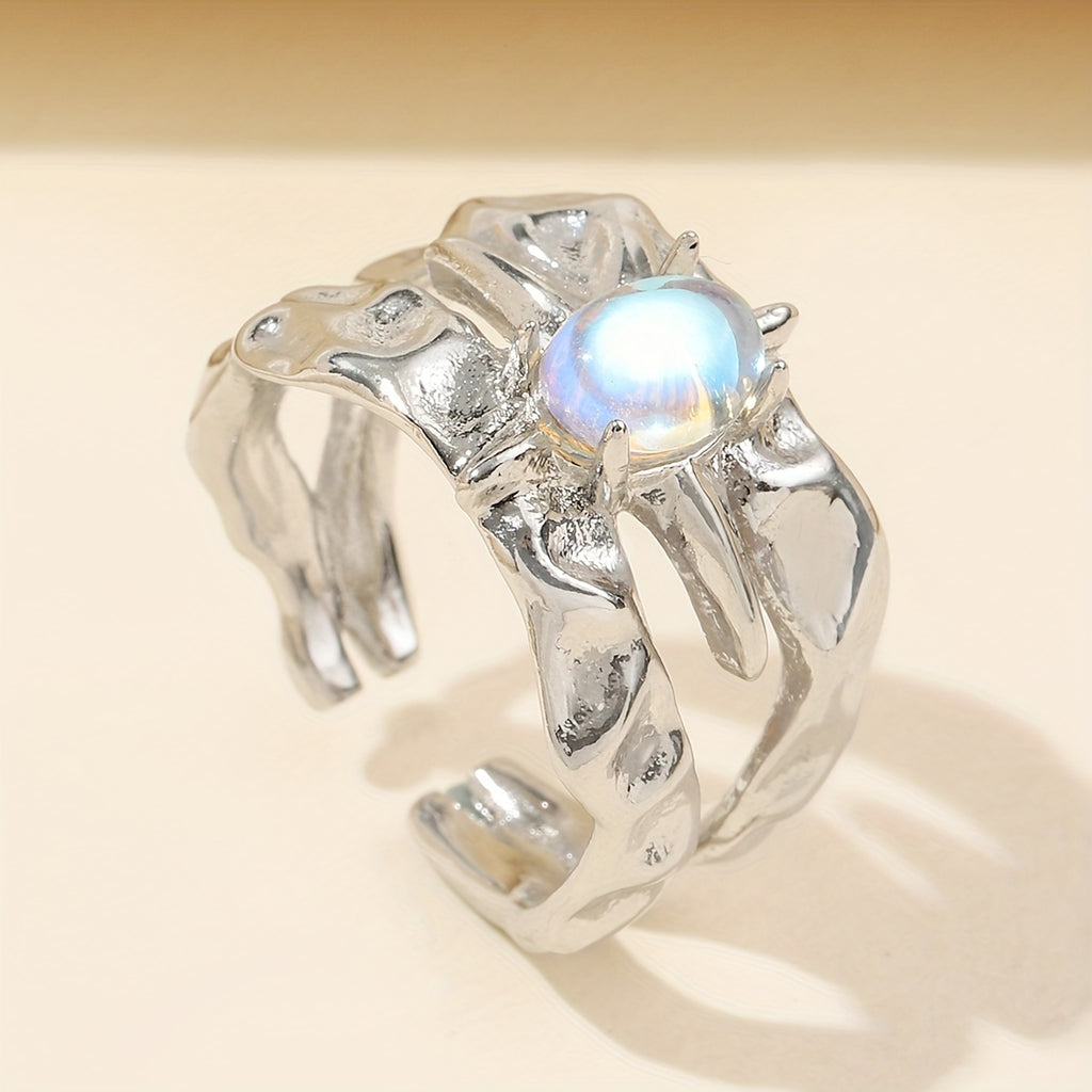 Moonstone Textured Metal Ring