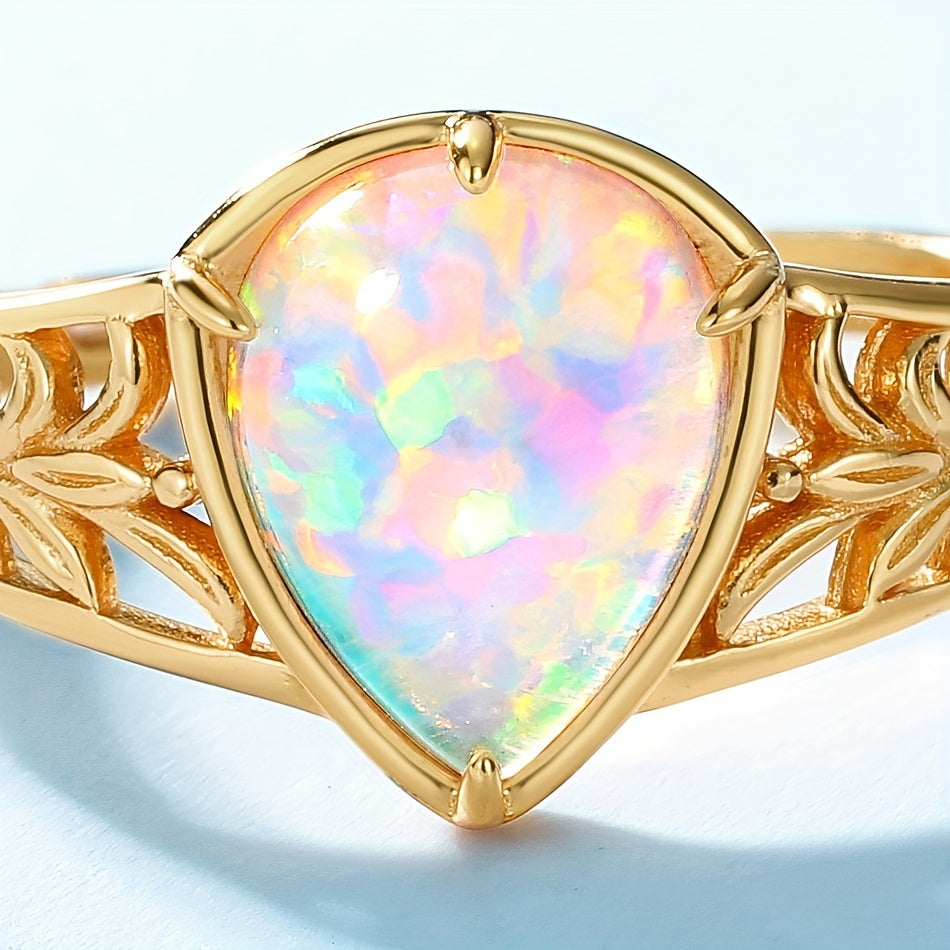 Inlaid Waterdrop Shape Opal Adjustable Ring