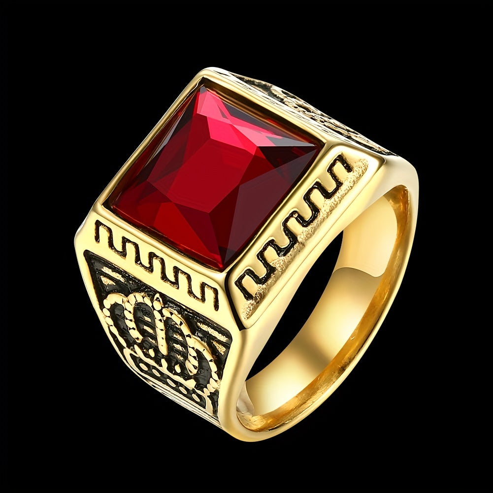 Crown Patterned Inlaid Zirconia Ring