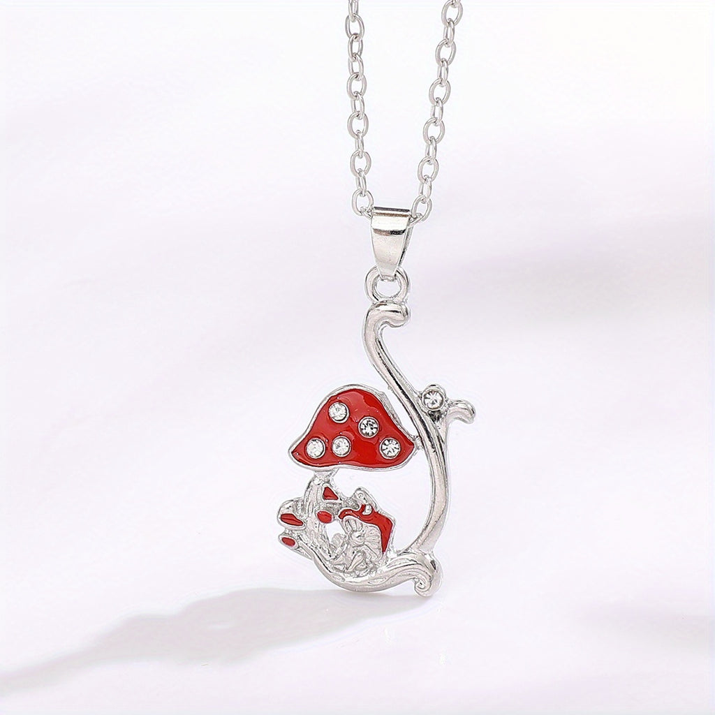 Red Mushroom Frog Inlaid Zircon Necklace