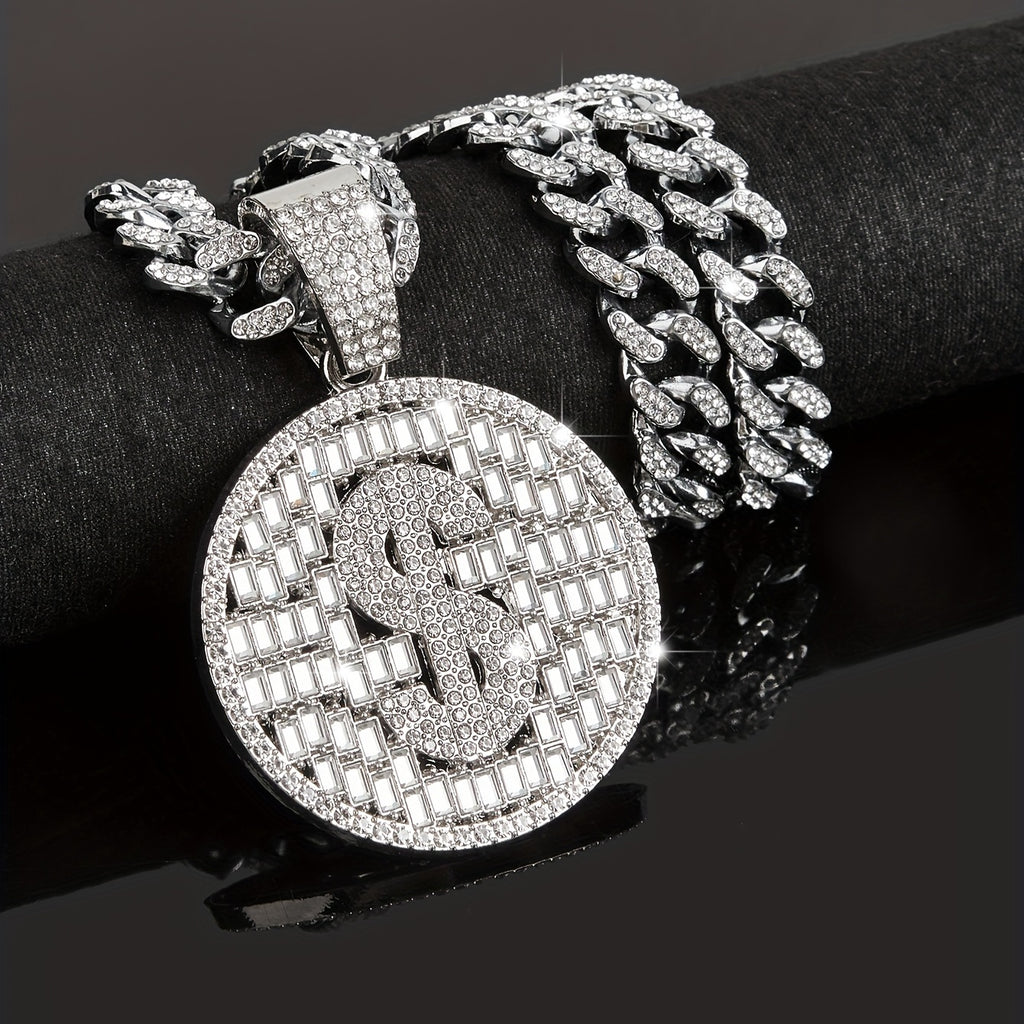 Men's Rhinestone Cuban Chain Pendant  Necklace