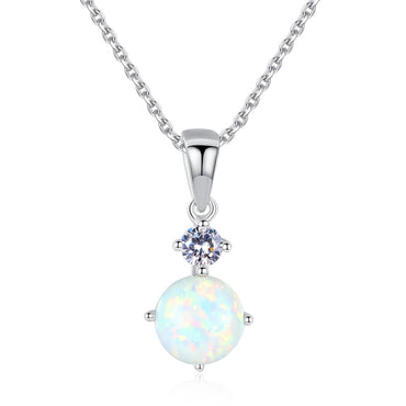 Women's 925 Sterling Silver Opal Pendant Necklace