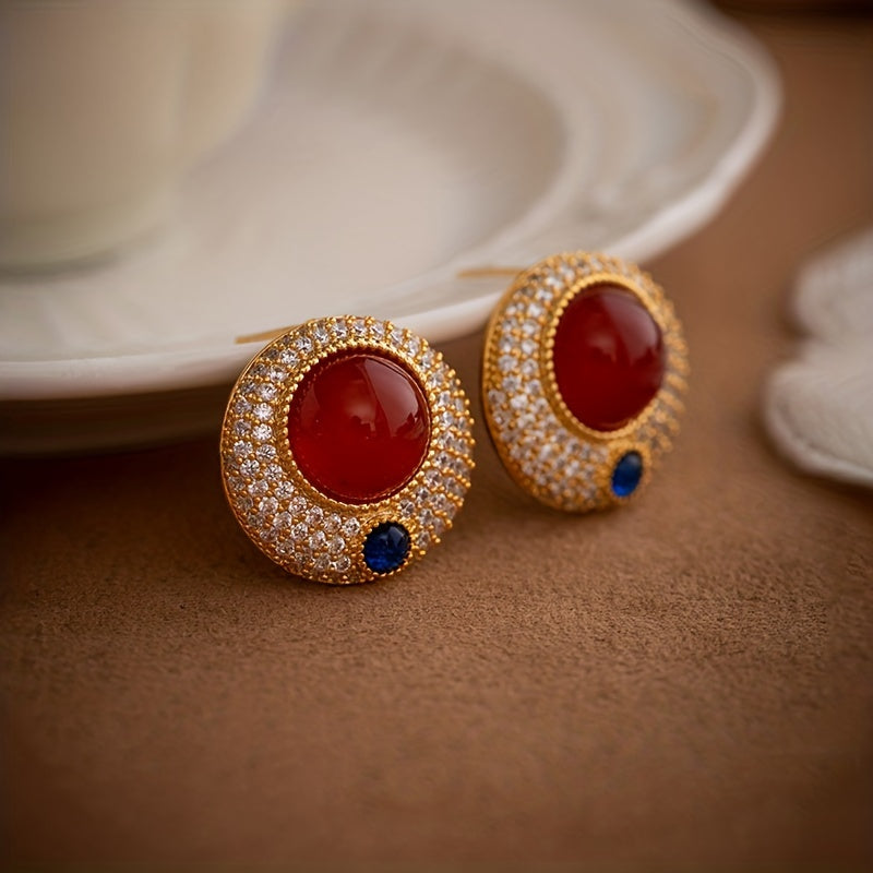 Wine Red Round Premium Elegant Vintage Earring