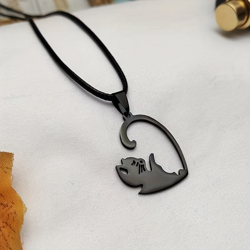 Titanium Steel Couple Cat Heart-shaped Necklace