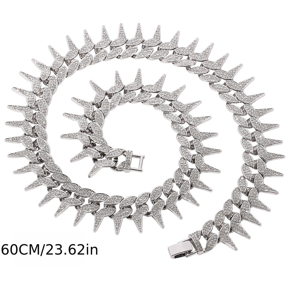 Heavy Iced Out Cuban Rivet Spike Thorns Link Bracelet Necklace