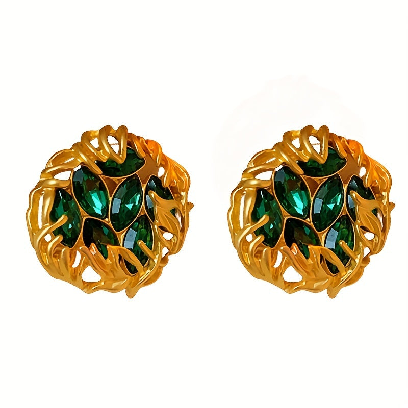 Silver Needle Torus Green Stud Earrings