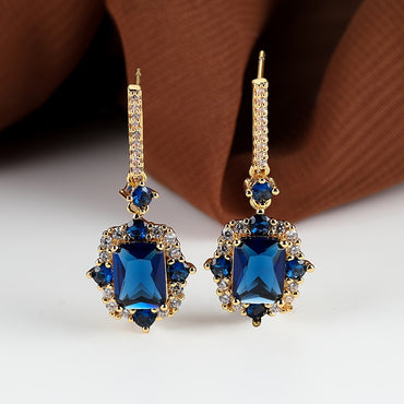 Vintage Long Square Charm Rhinestone Earrings