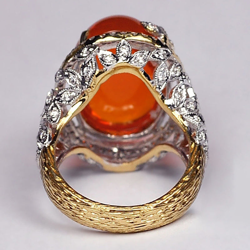 Hollow Flower Orange Gem Ring