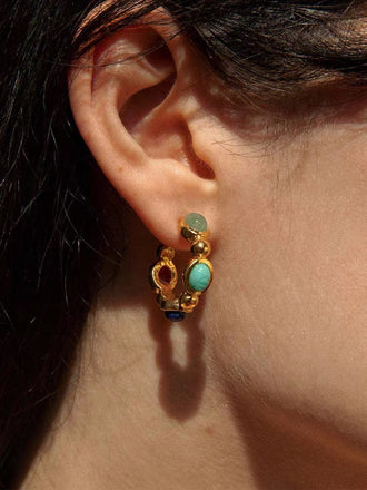 Carved Station Bead C-Hoop Earrings