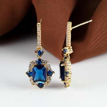 Vintage Long Square Charm Rhinestone Earrings