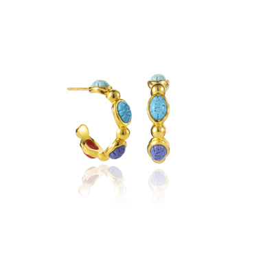 Carved Station Bead C-Hoop Earrings