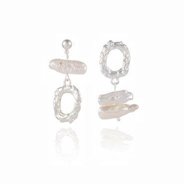 Weathered Pearl Asymmetrical Earrings