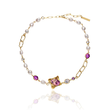 Purple Dreams White Pearl Free Form Necklace