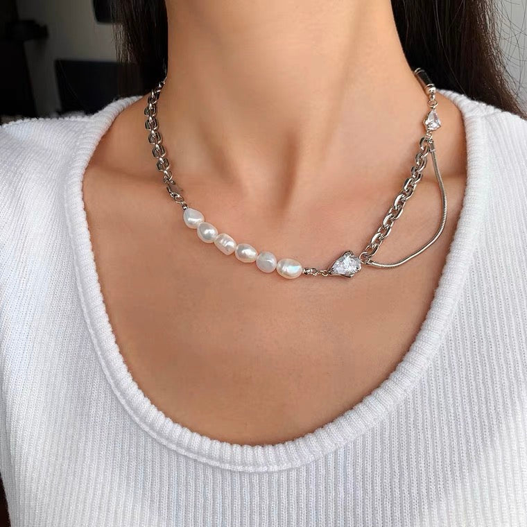 Irregular Freshwater Pearl Stitching Necklace