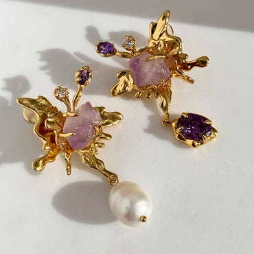 Asymmetrical Purple Butterfly Earrings