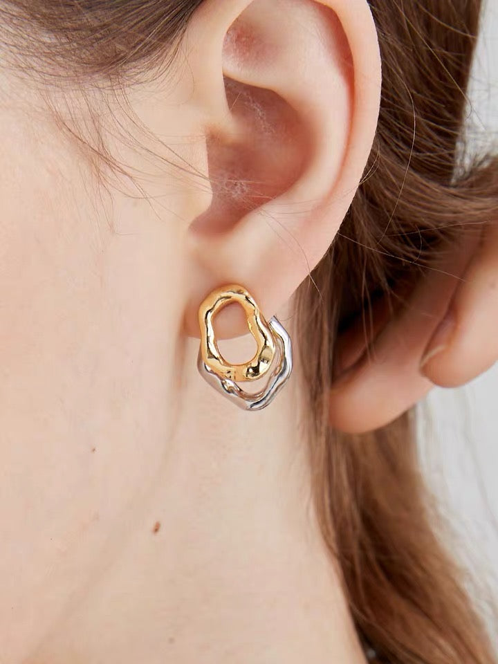 Free Form Melted Halo Double-Decker Earrings