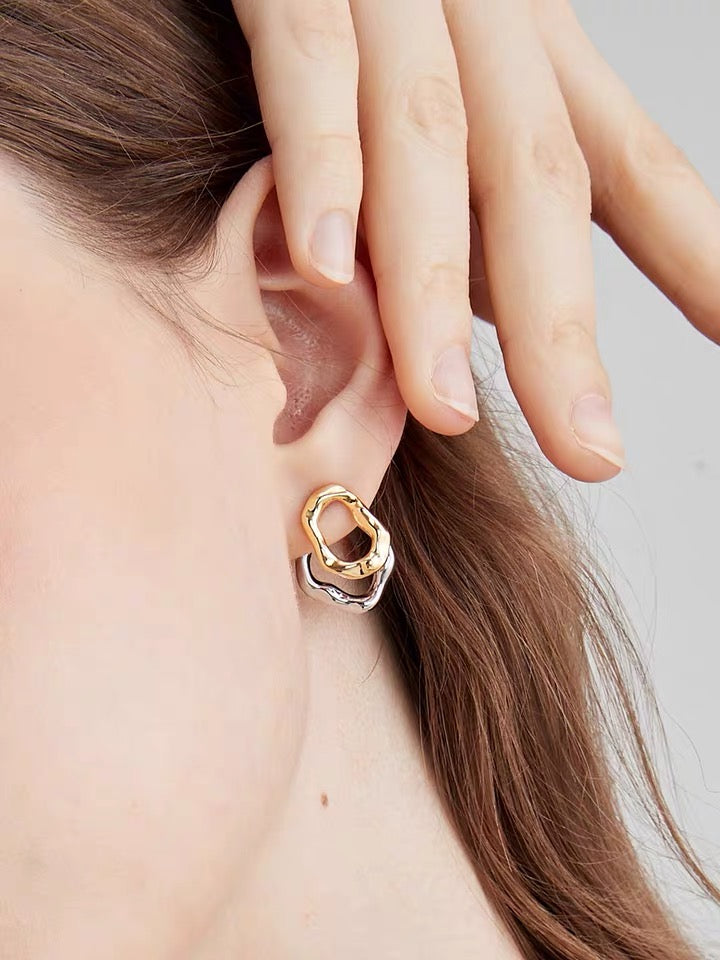 Free Form Melted Halo Double-Decker Earrings