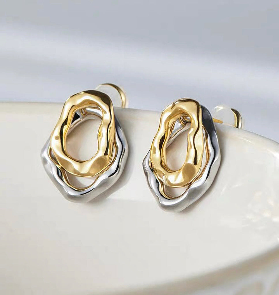 Free Form Melted Halo Double-Decker Earrings