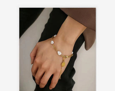 Pearl Paper Clip Medallion Station Bracelet