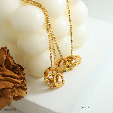 Titanium Steel Zircon Three Ring Buckle Pendant Necklace