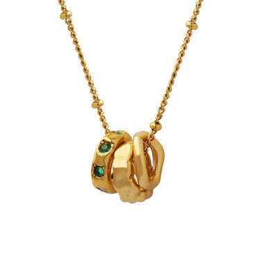 Titanium Steel Zircon Three Ring Buckle Pendant Necklace