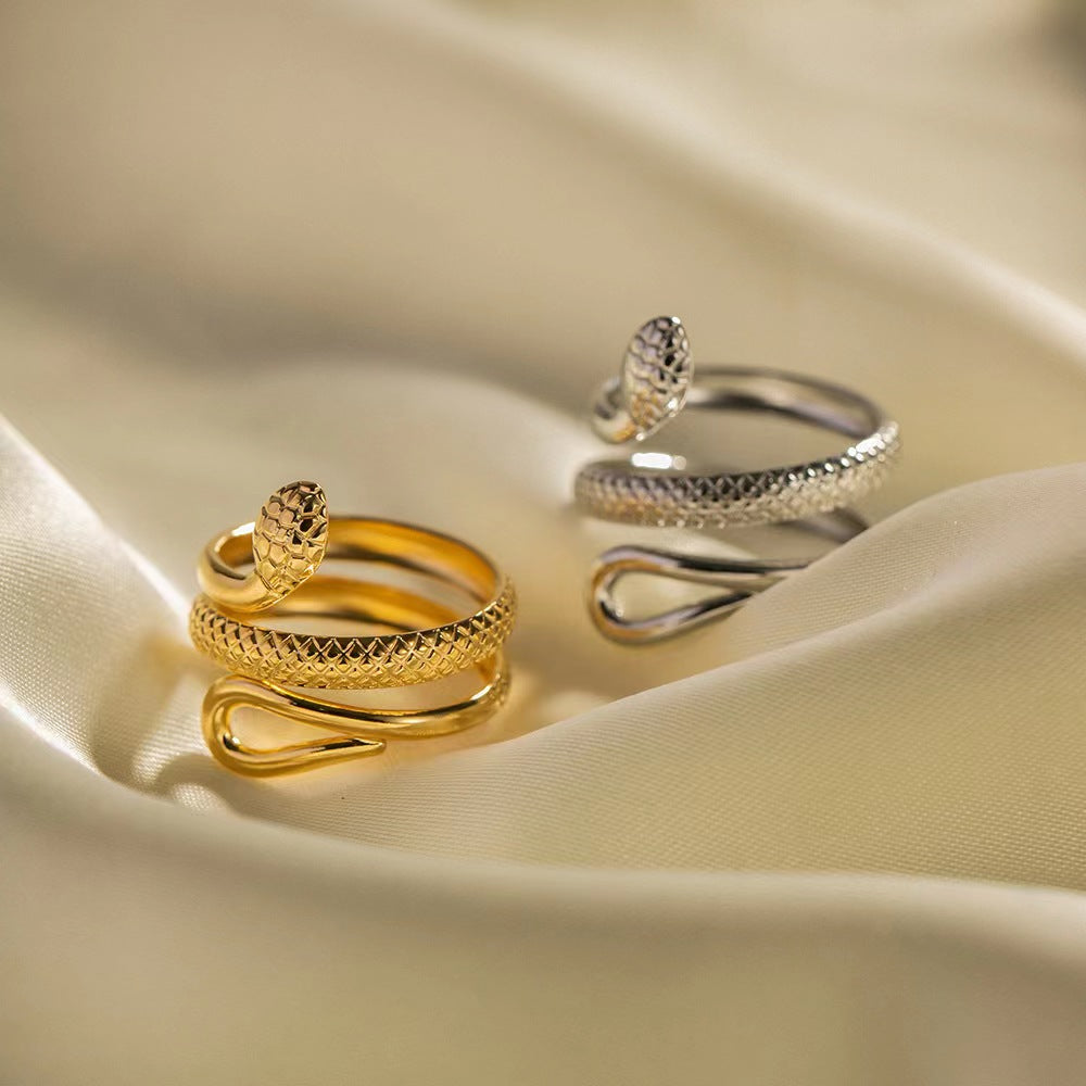 Textured Snake Cutout Adjustable Ring
