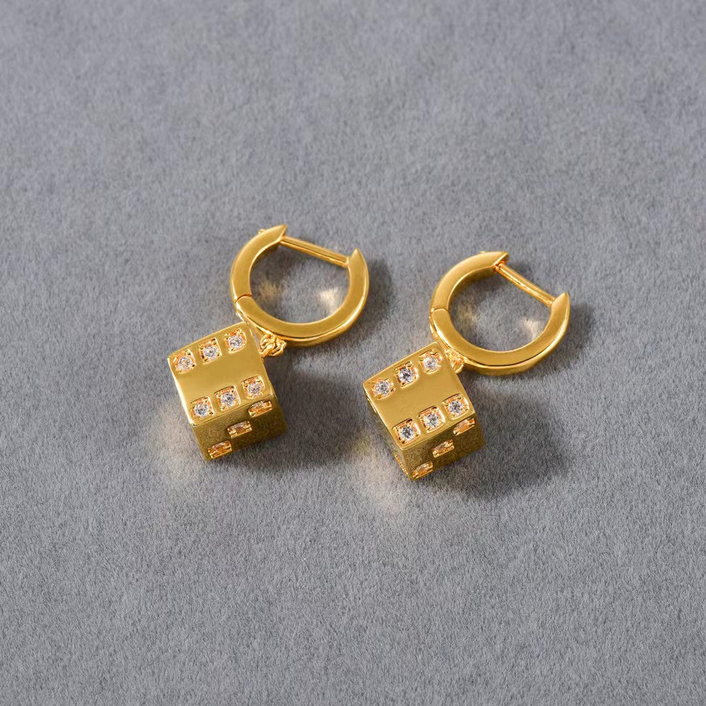 Cube Dice Micro Pave Diamond Earrings