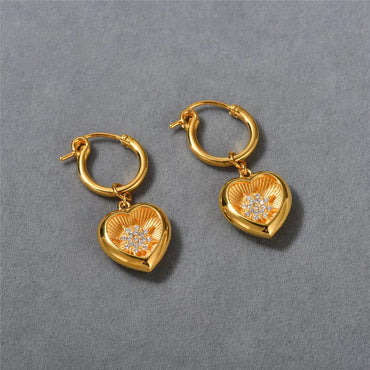 Gold Heart Cutout Sunflower Earrings
