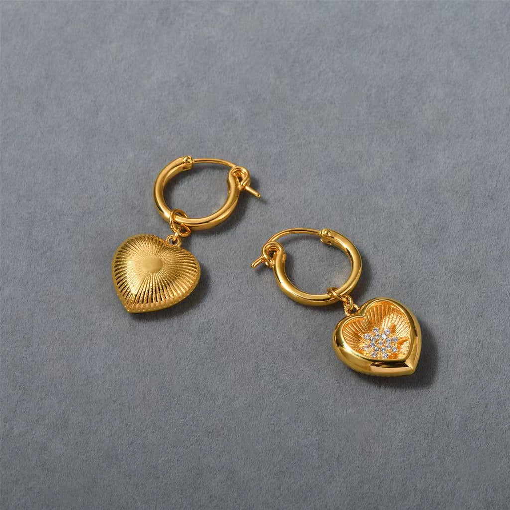 Gold Heart Cutout Sunflower Earrings